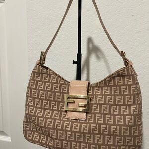 Fendi Monogram Canvas Shoulder Bag with Gold Buckle